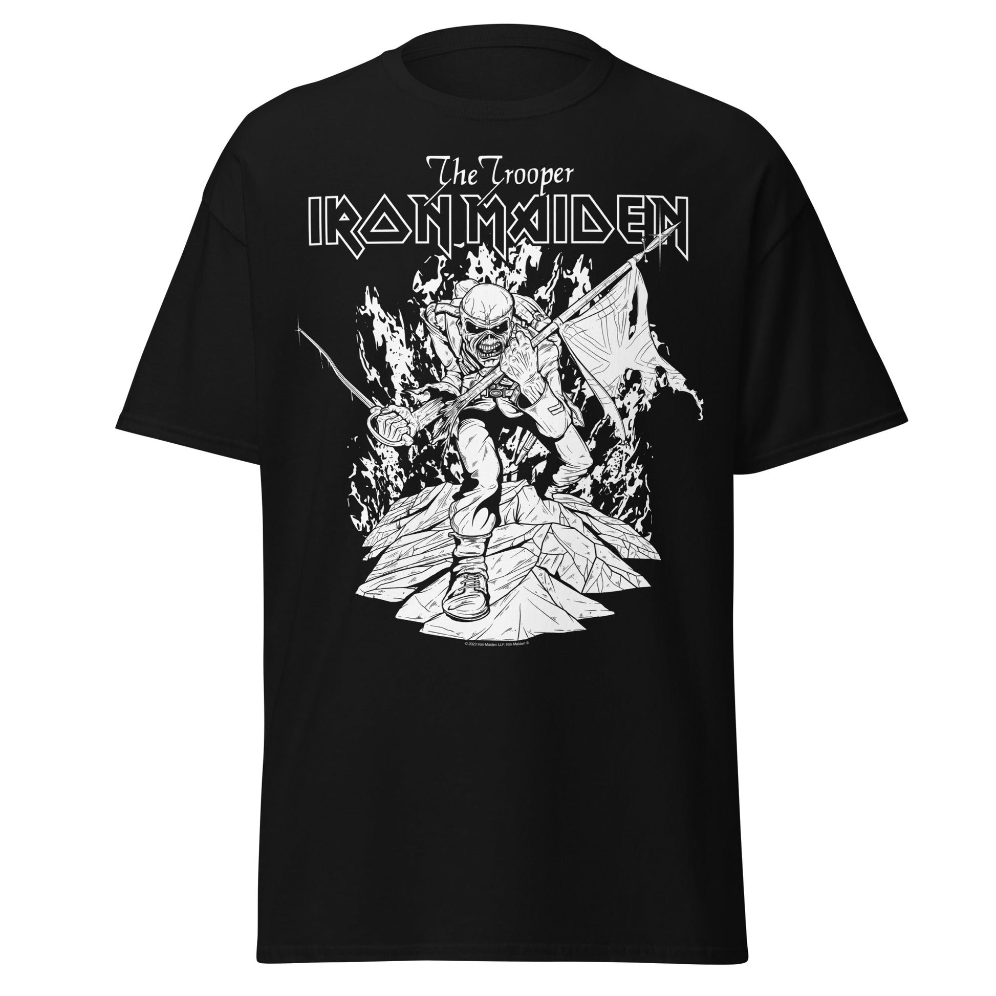 MERCHMOMENT Iron Maiden - Trooper Black and White Jumbo Print T-Shirt [Apparel] - Rock Band Apparel