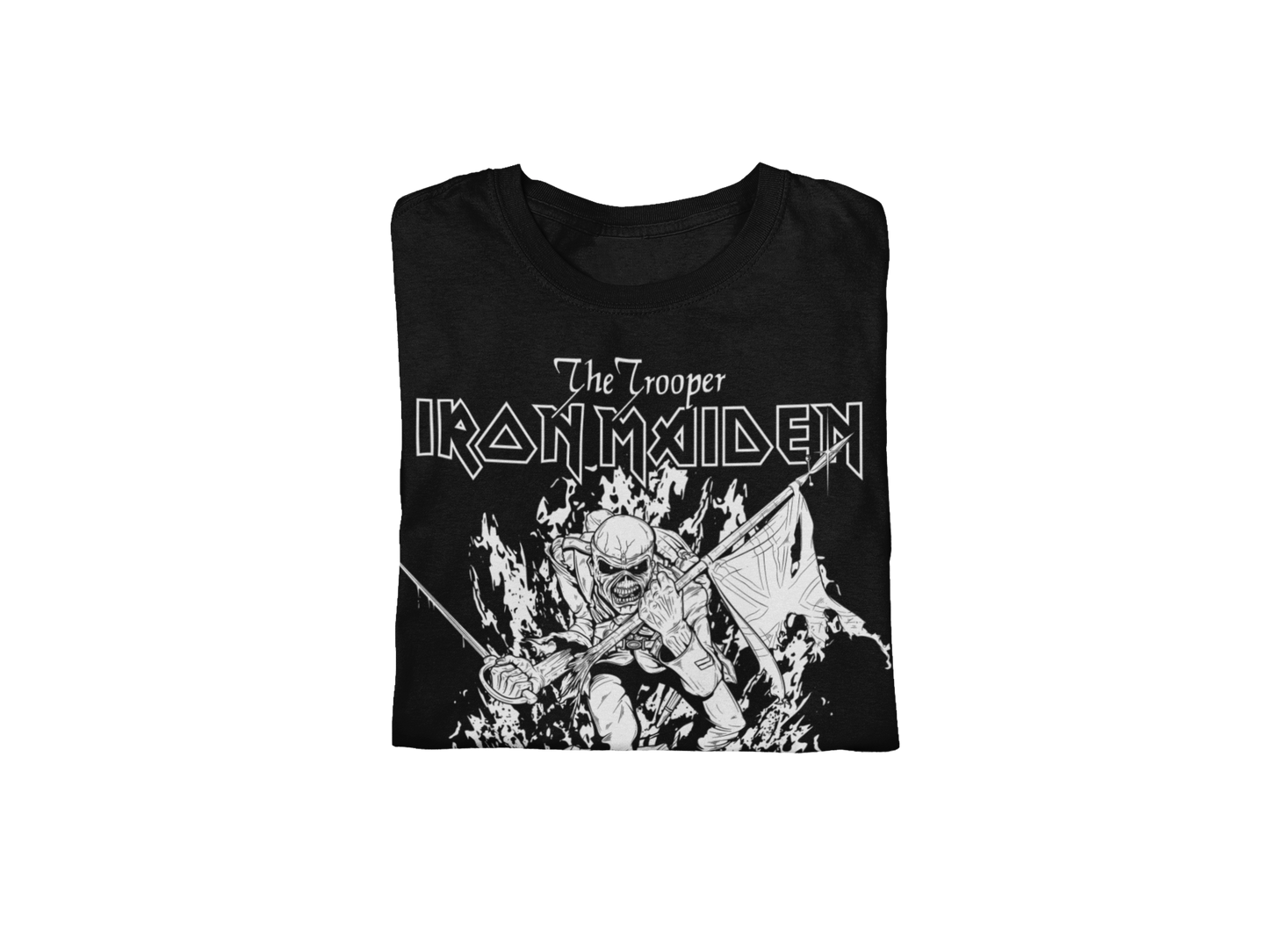 MERCHMOMENT Iron Maiden - Trooper Black and White Jumbo Print T-Shirt [Apparel] - Rock Band Apparel
