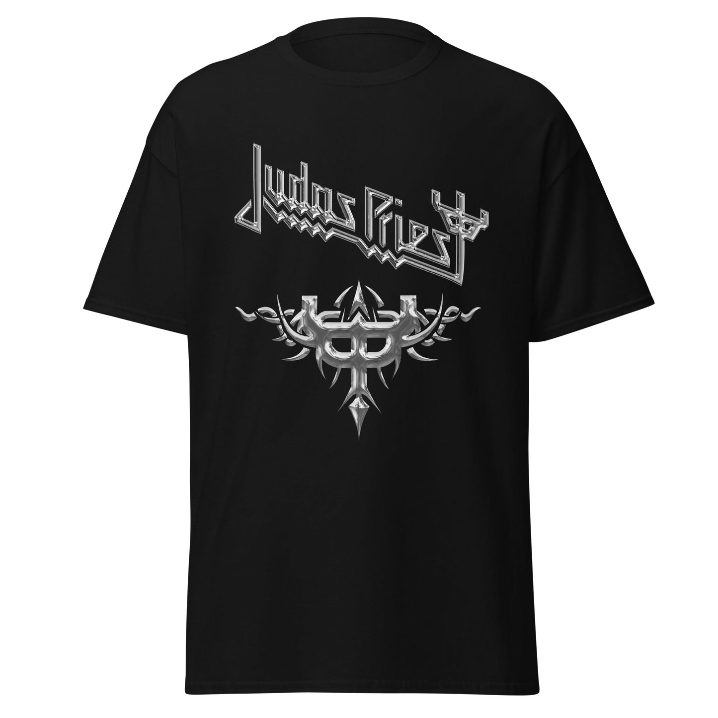 MERCHMOMENT Judas Priest - Liquid Metal Logo Jumbo Print T-Shirt [Apparel] - Rock Band Apparel