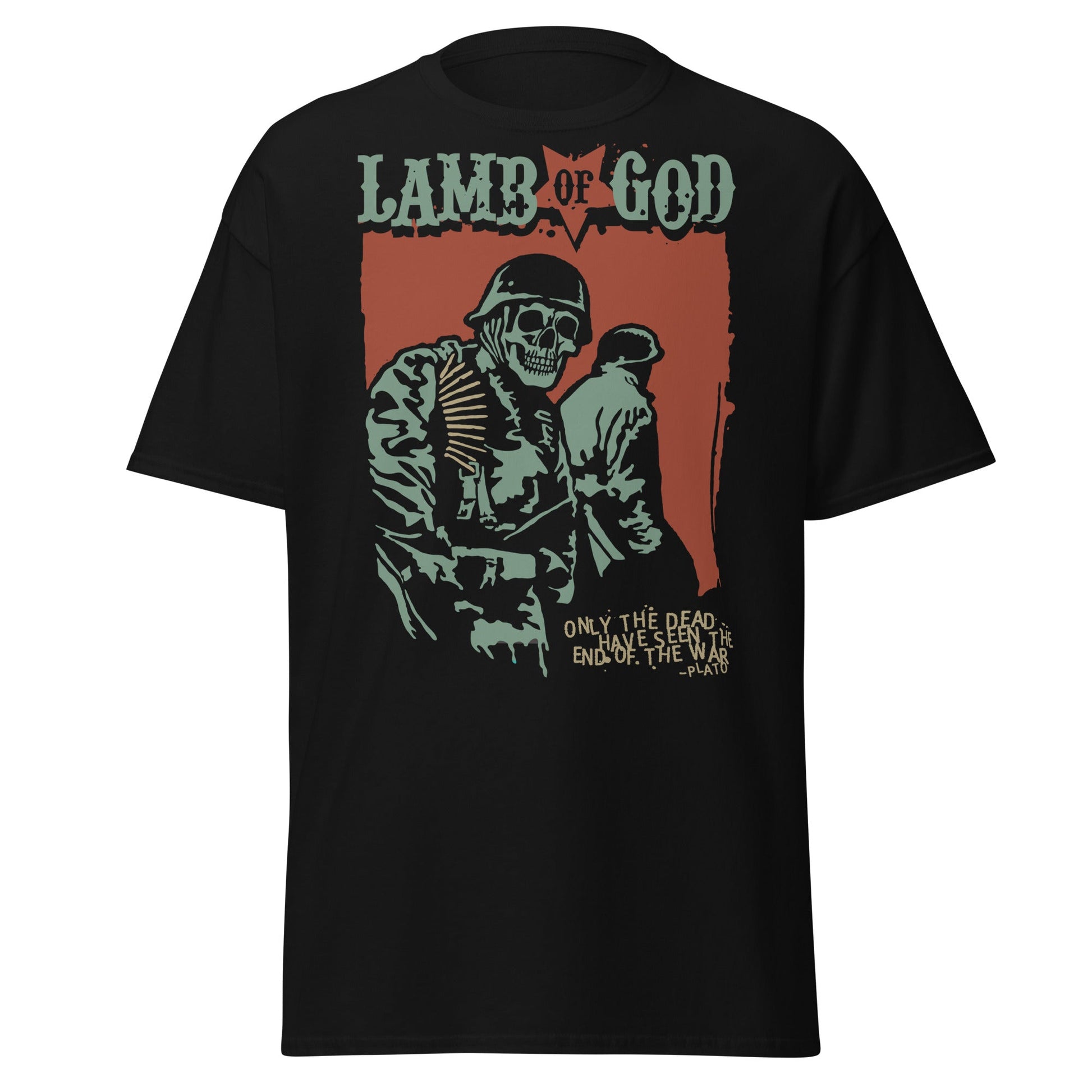 MERCHMOMENT Lamb Of God - Skeleton Army Plato Quote Jumbo Print T-Shirt [Apparel] - Rock Band Apparel