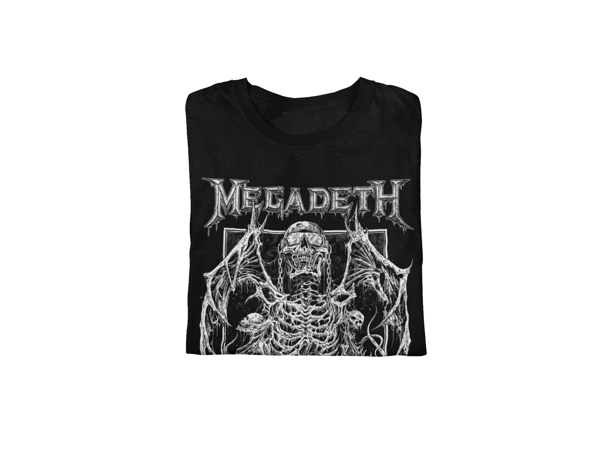 Stakes Megadeth Skeleton Wings Jumbo Print T-shirt [Apparel] Black