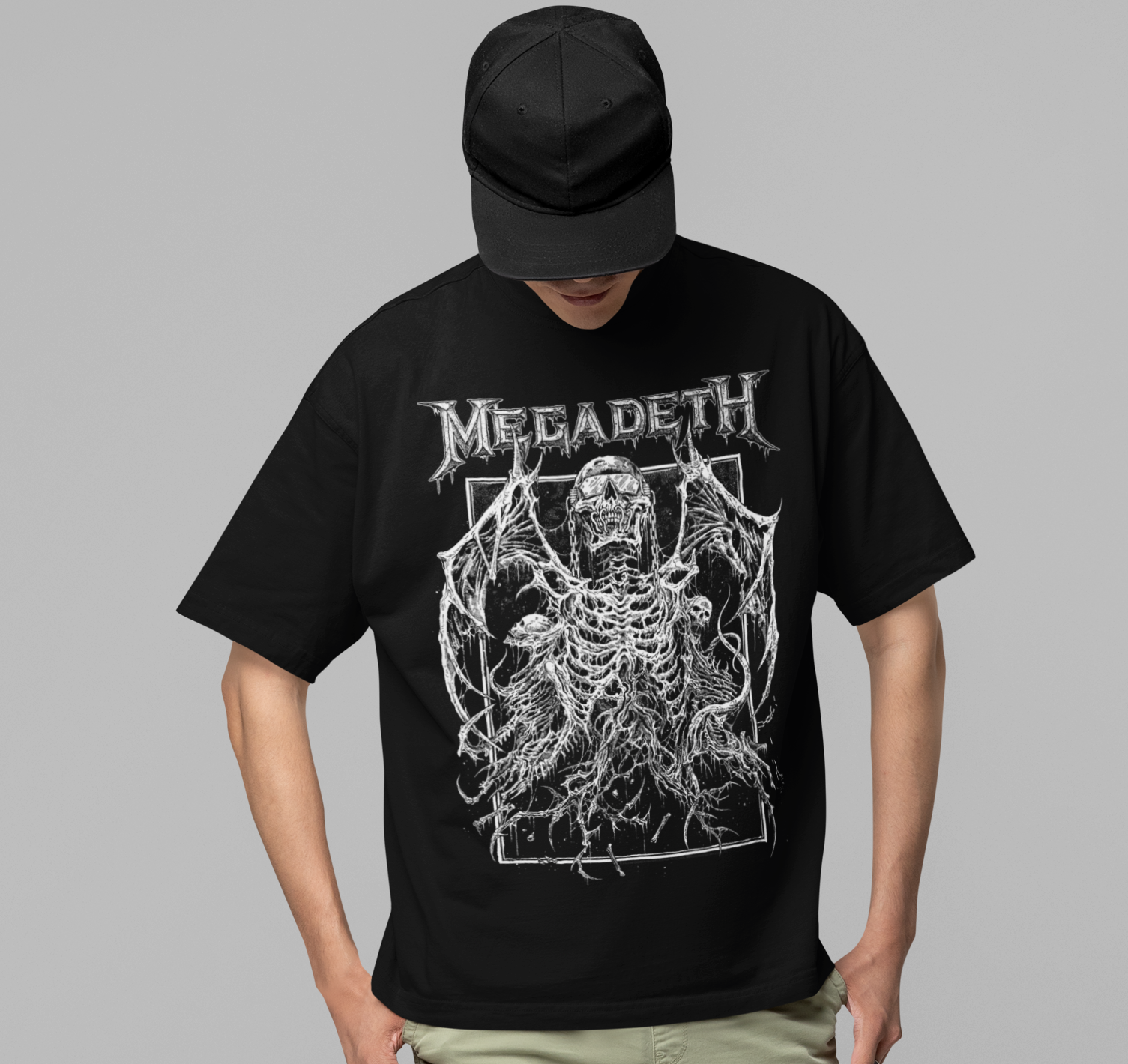 Stakes Megadeth Skeleton Wings Jumbo Print T-shirt [Apparel] Black