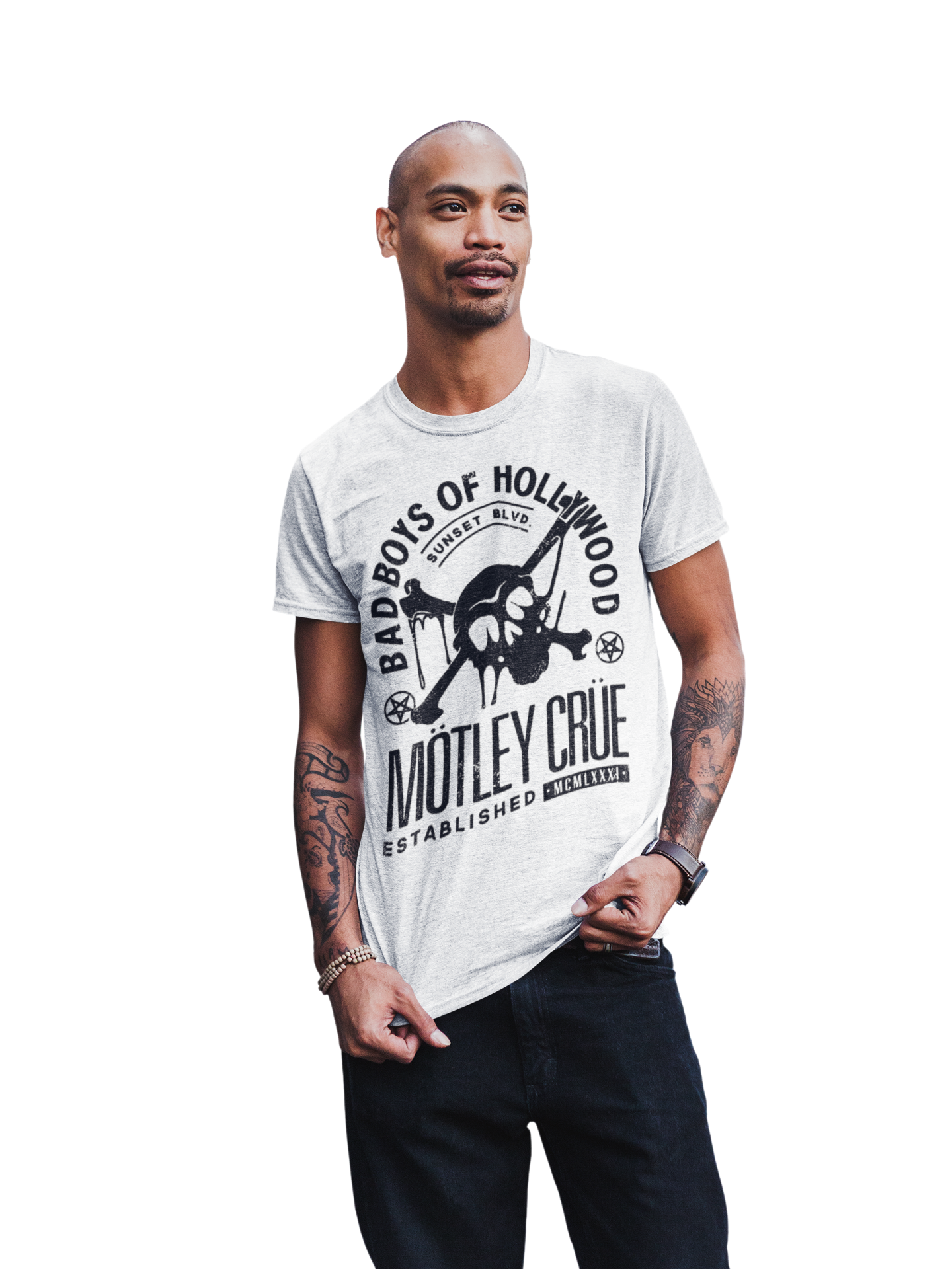 MERCHMOMENT Motley Crue Bad Boys of Hollywood Jumbo Print T-shirt [Apparel] - Rock Band Apparel