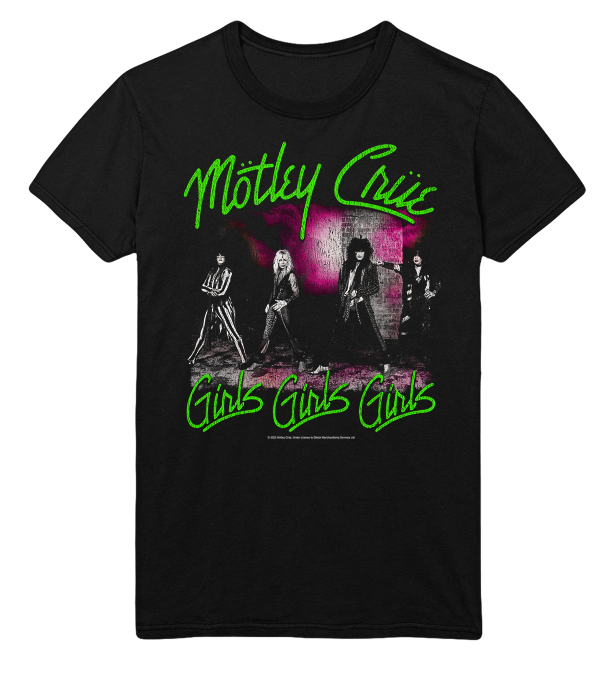 Stakes Motley Crue Green Girls Jumbo Print T-Shirt [Apparel] Black
