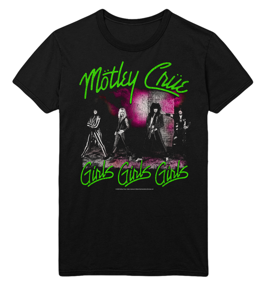 Stakes Motley Crue Green Girls Jumbo Print T-Shirt [Apparel] Black