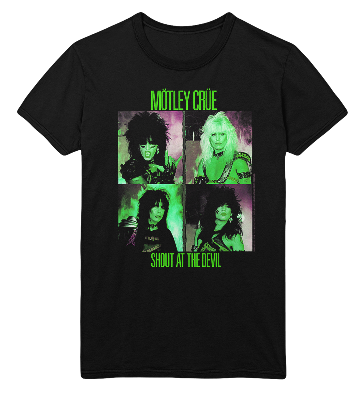 MERCHMOMENT Motley Crue Green Shout Jumbo Print T-Shirt [Apparel] - Rock Band Apparel