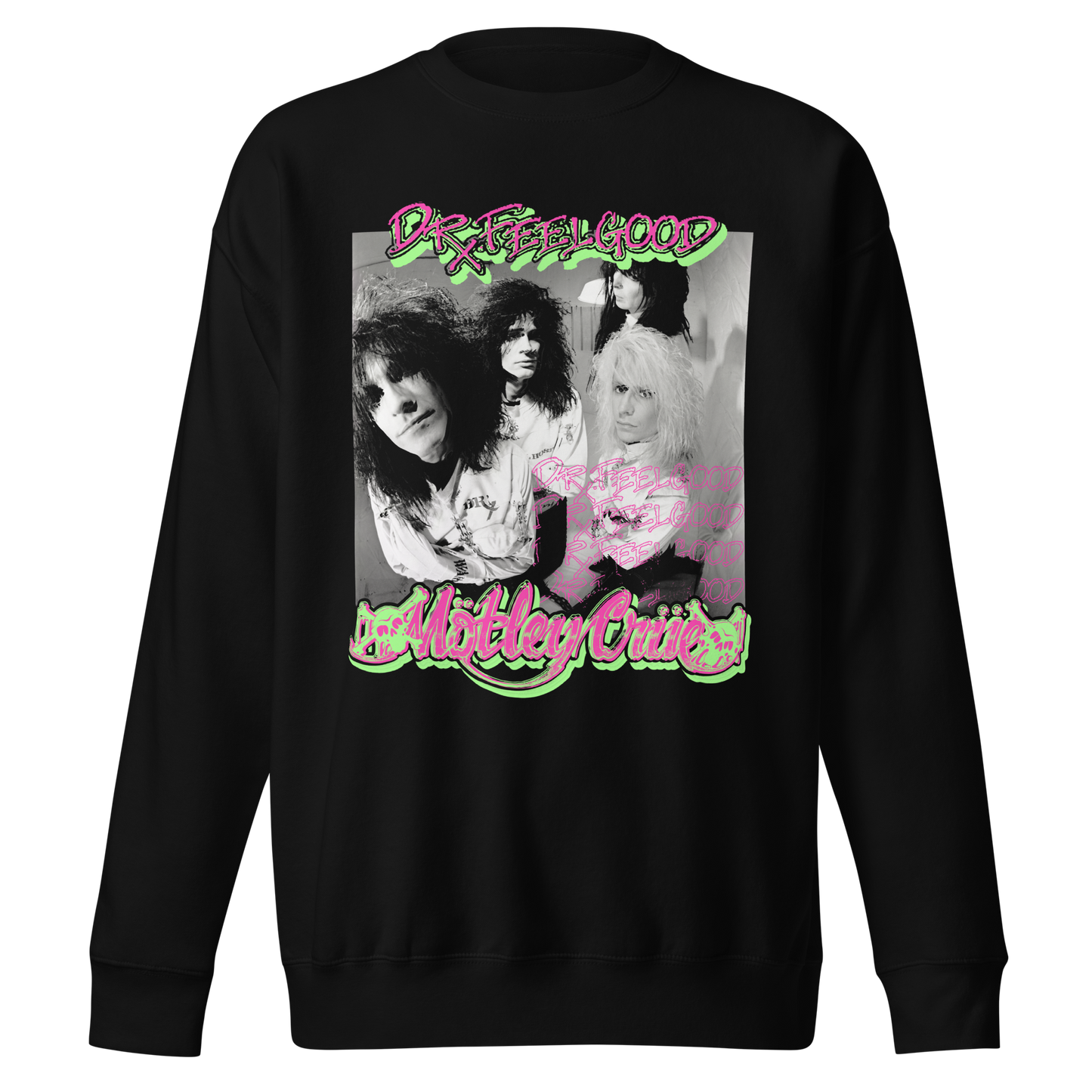 MERCHMOMENT Motley Crue Neon Trip Dr. Feelgood Jumbo Print Sweatshirt [Apparel] - Rock Band Apparel
