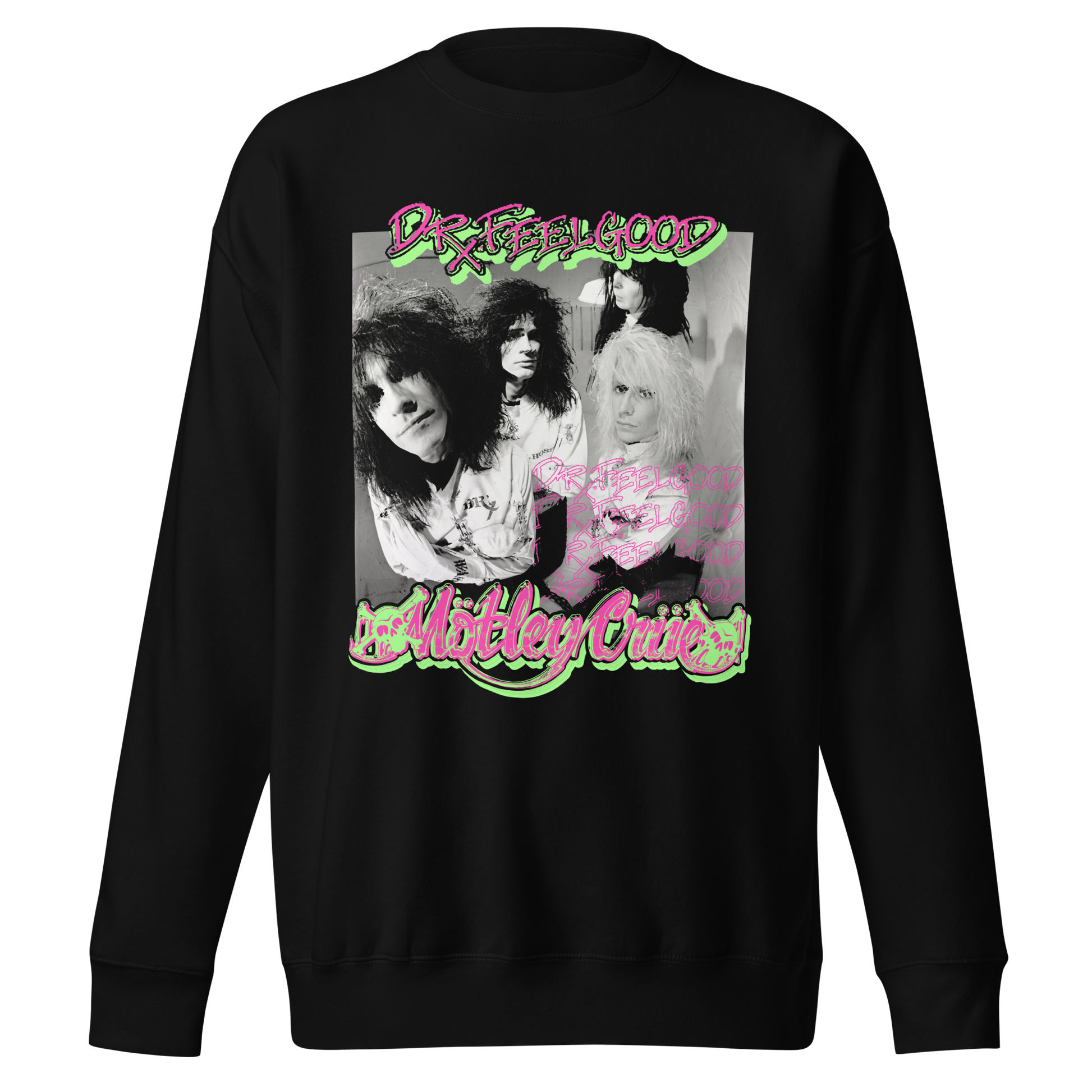 MERCHMOMENT Motley Crue Neon Trip Dr. Feelgood Jumbo Print Sweatshirt [Apparel] - Rock Band Apparel