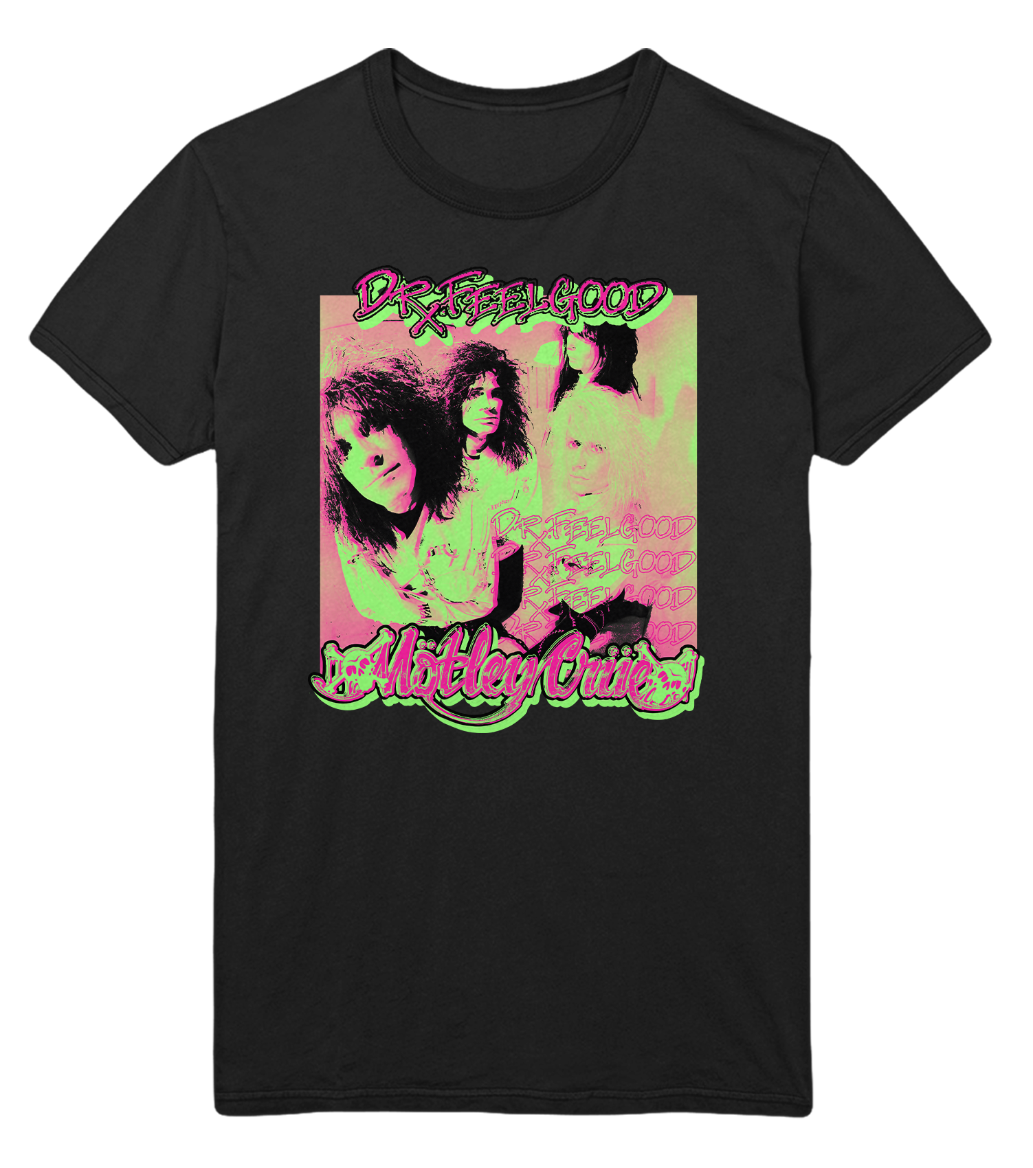 MERCHMOMENT Motley Crue Neon Trip Dr. Feelgood Jumbo Print T-Shirt [Apparel] - Rock Band Apparel