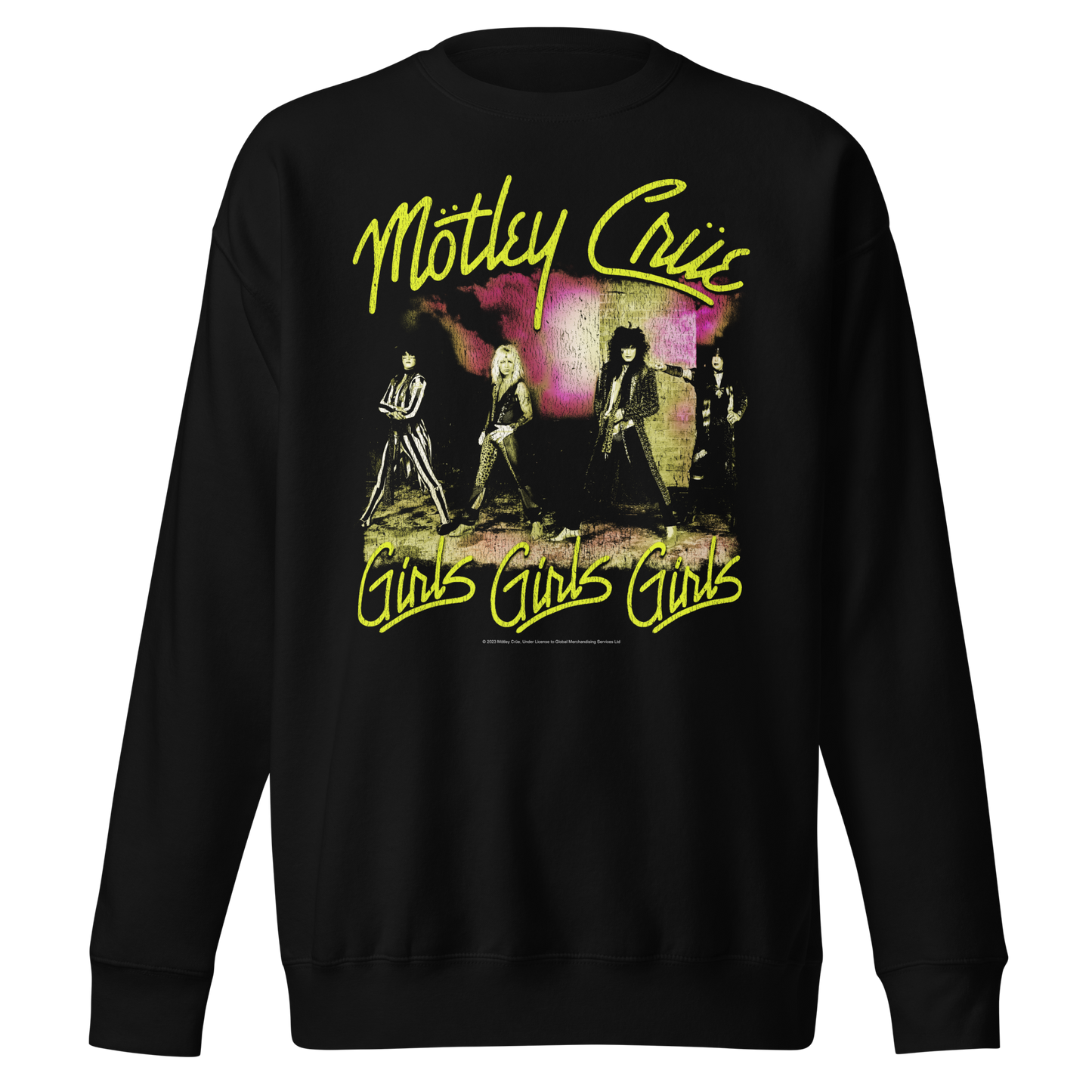 Stakes Motley Crue Yellow Girls Jumbo Print Sweatshirt [Apparel] Black
