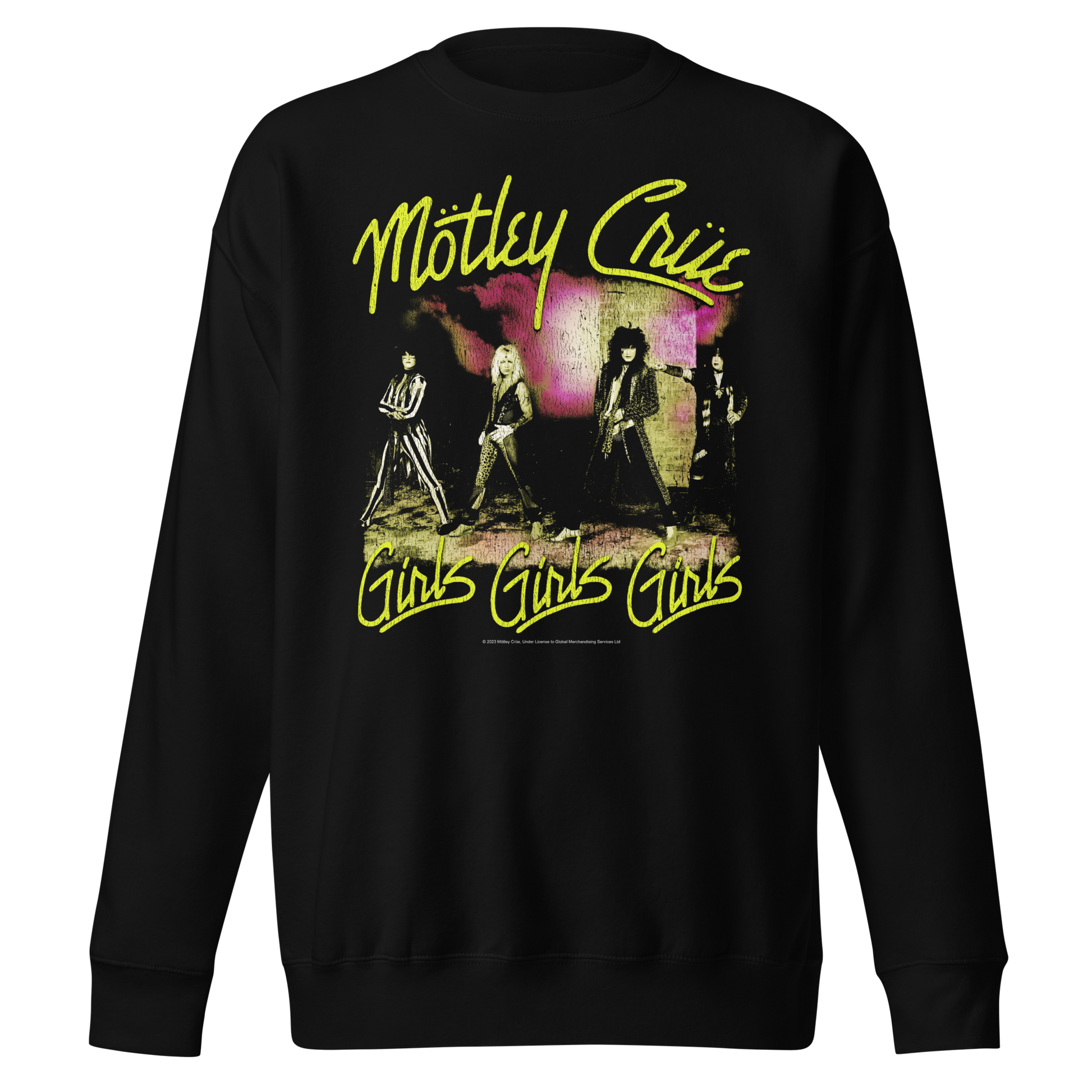 Stakes Motley Crue Yellow Girls Jumbo Print Sweatshirt [Apparel] Black