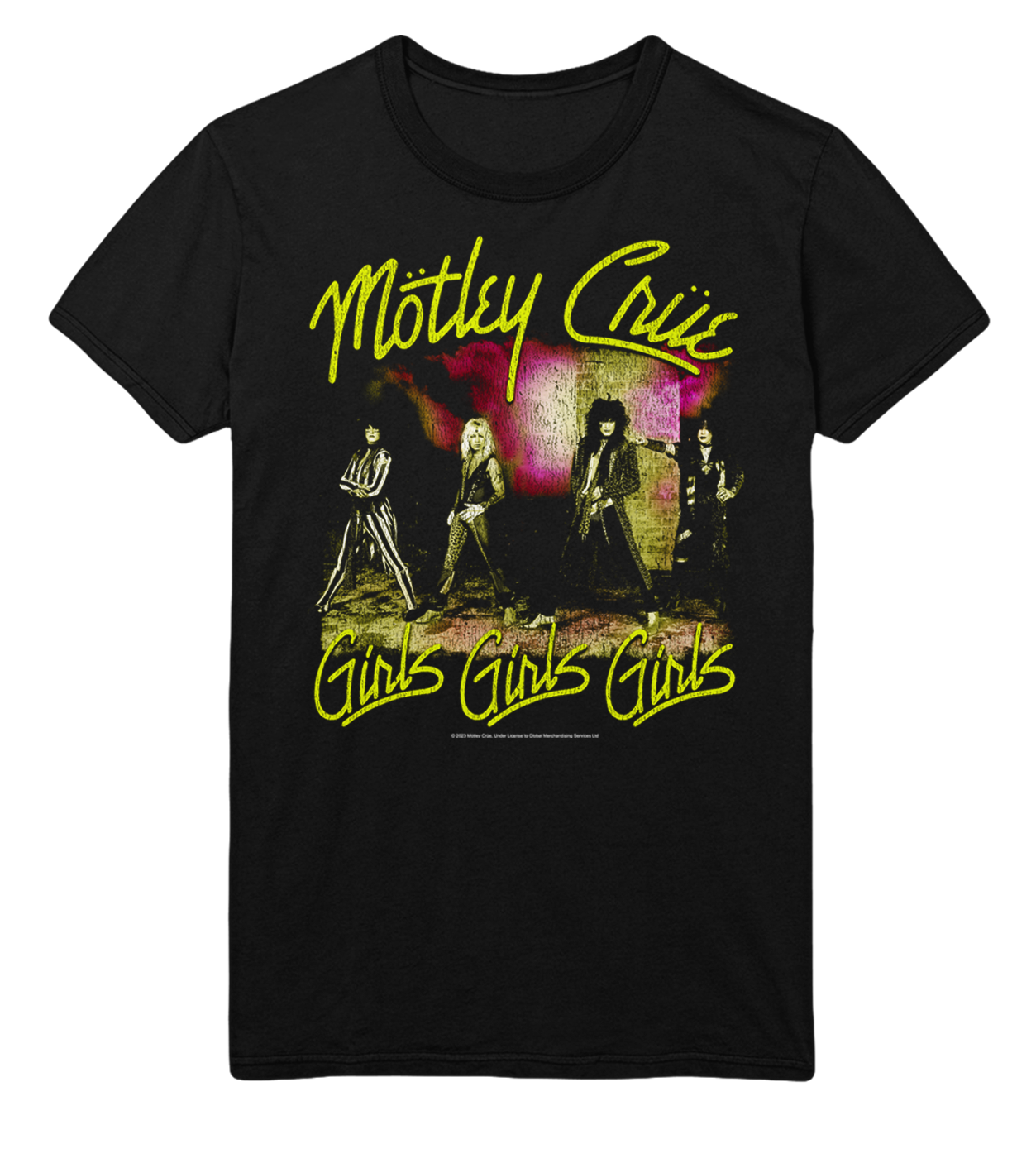 Stakes Motley Crue Yellow Girls Jumbo Print T-Shirt [Apparel] Black