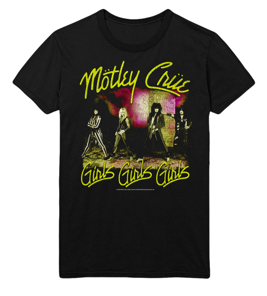 Stakes Motley Crue Yellow Girls Jumbo Print T-Shirt [Apparel] Black