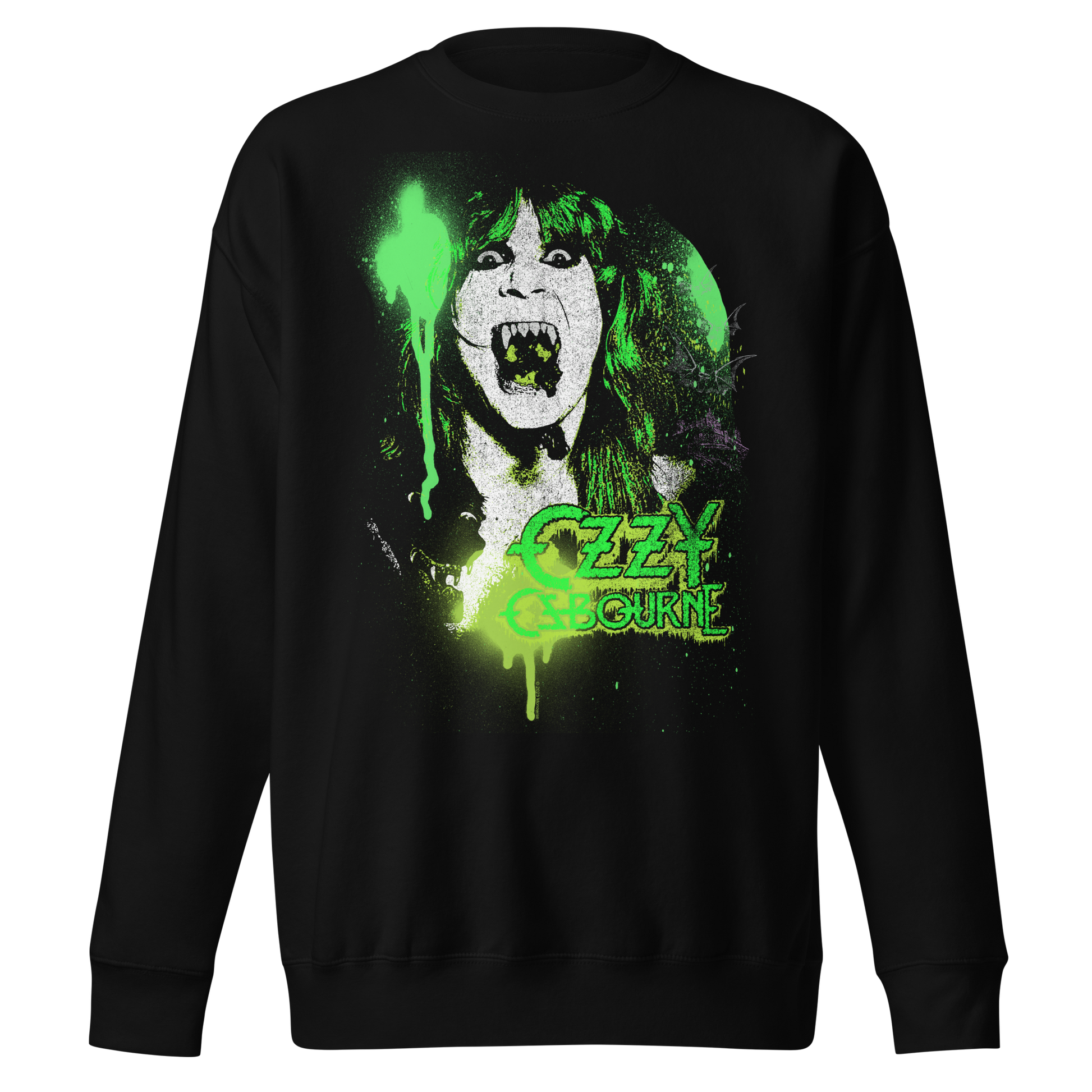 Stakes Ozzy Osbourne Green Screaming Jumbo Print Sweatshirt [Apparel] Black