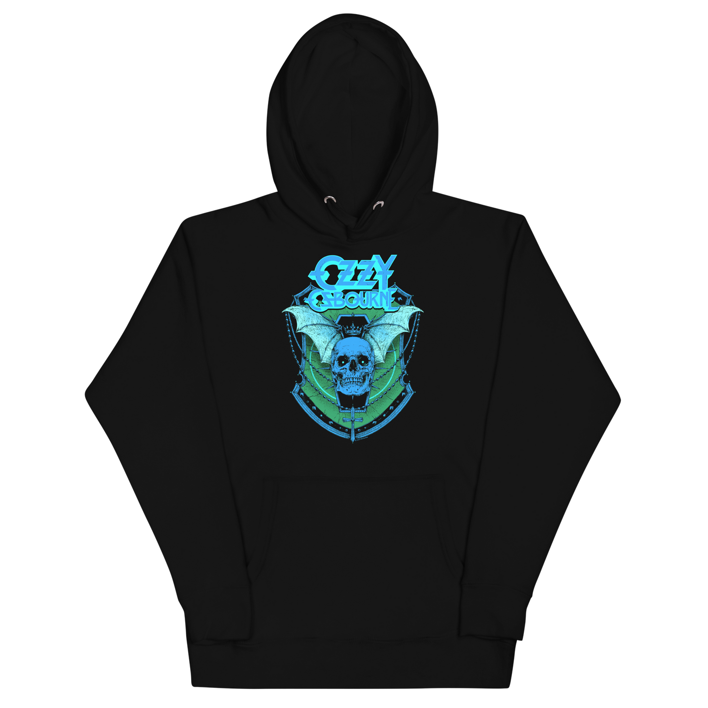 MERCHMOMENT Ozzy Osbourne Neon Blue Bat Classic Hoodie [Apparel] - Rock Band Apparel