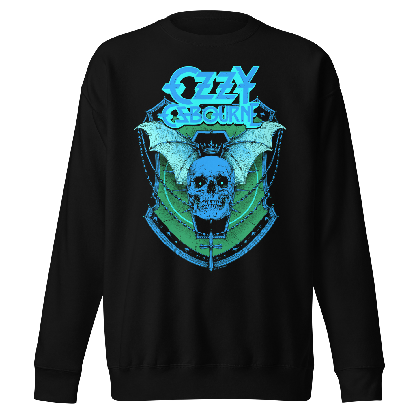 Stakes Ozzy Osbourne Neon Blue Bat Jumbo Print Sweatshirt [Apparel] Black