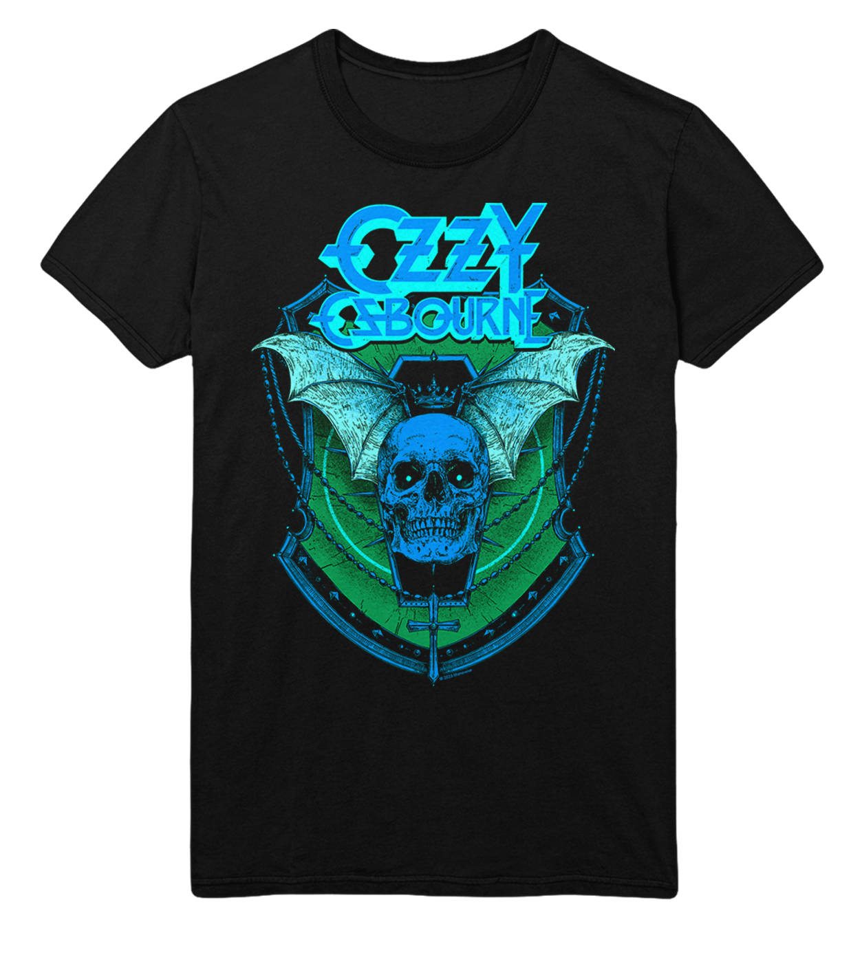 Stakes Ozzy Osbourne Neon Blue Bat Jumbo Print T-Shirt [Apparel] Black