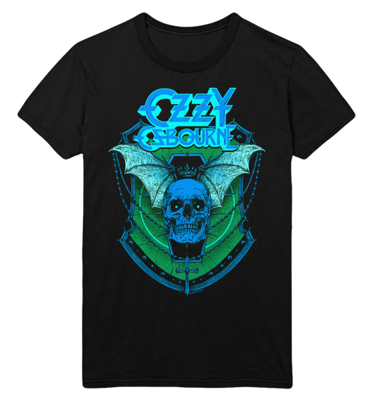 Stakes Ozzy Osbourne Neon Blue Bat Jumbo Print T-Shirt [Apparel] Black