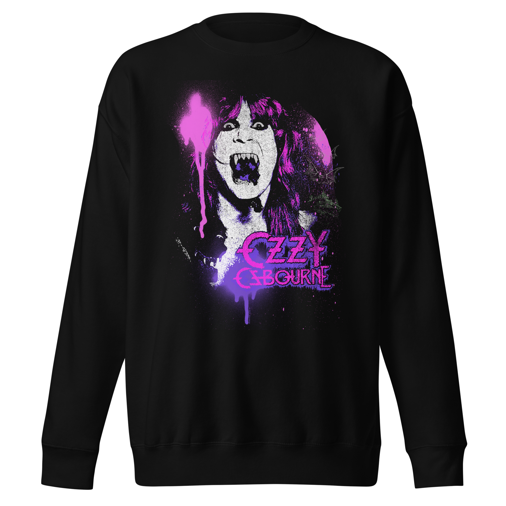 MERCHMOMENT Ozzy Osbourne Purple Screaming Jumbo Print Sweatshirt [Apparel] - Rock Band Apparel
