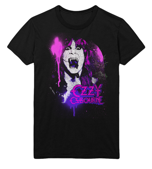 Stakes Ozzy Osbourne Purple Screaming Jumbo Print T-Shirt [Apparel] Black
