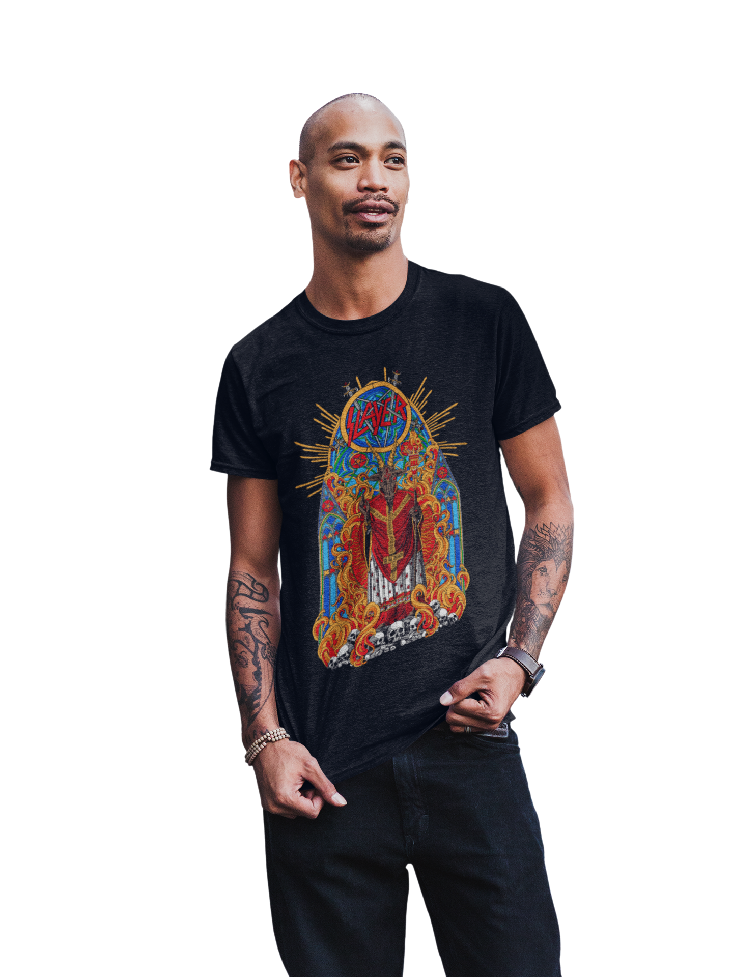 MERCHMOMENT Slayer - Chapel Jumbo Print T-Shirt [Apparel] - Rock Band Apparel