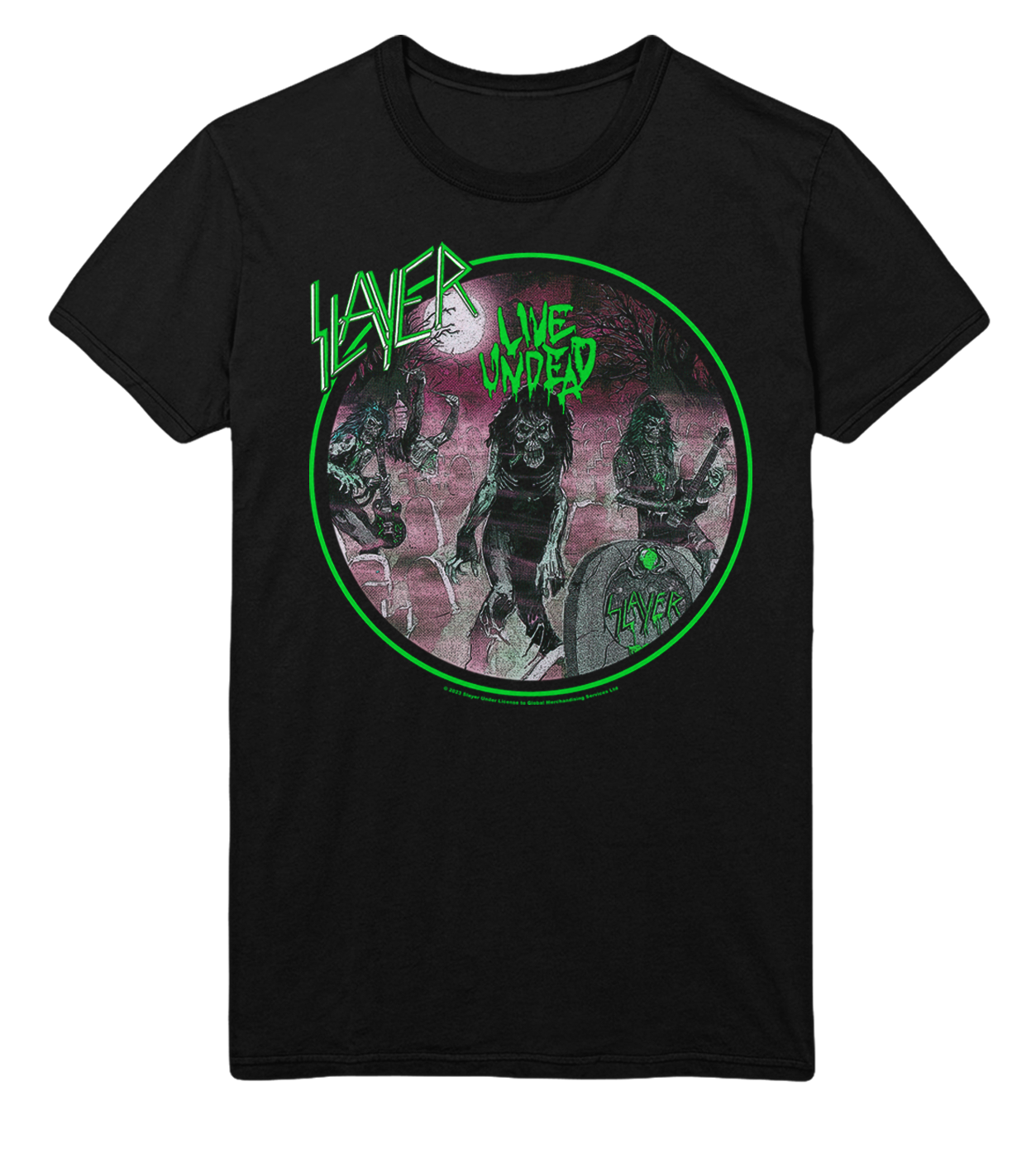 MERCHMOMENT Slayer Neon Green Undead Jumbo Print T-Shirt [Apparel] - Rock Band Apparel