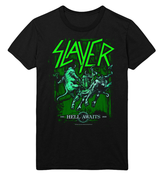MERCHMOMENT Slayer Neon Hell Awaits Jumbo Print T-Shirt [Apparel] - Rock Band Apparel