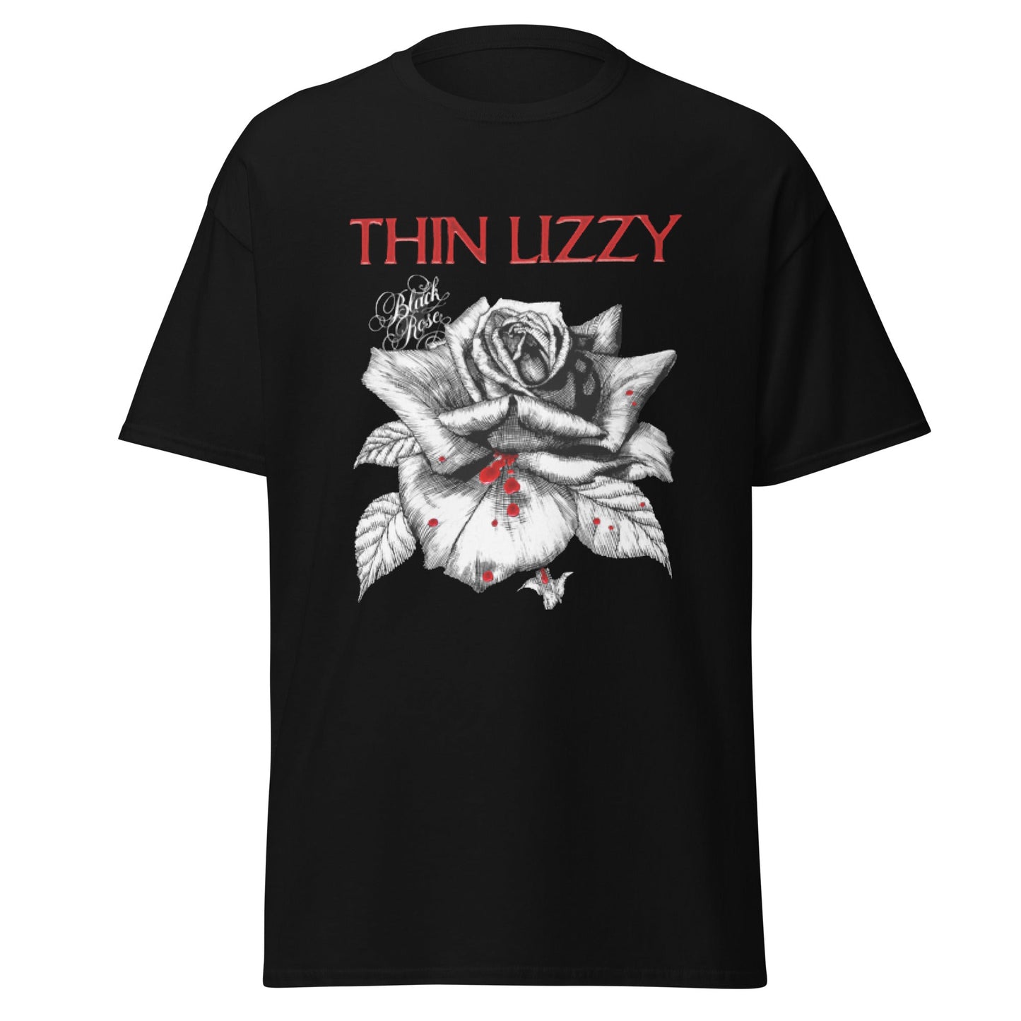 Stakes Thin Lizzy - Black Rose Jumbo Print T-Shirt [Apparel] Black