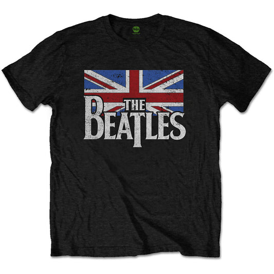 The Beatles Drop T Logo & Vintage Flag [T-Shirt] - Rock Band Apparel