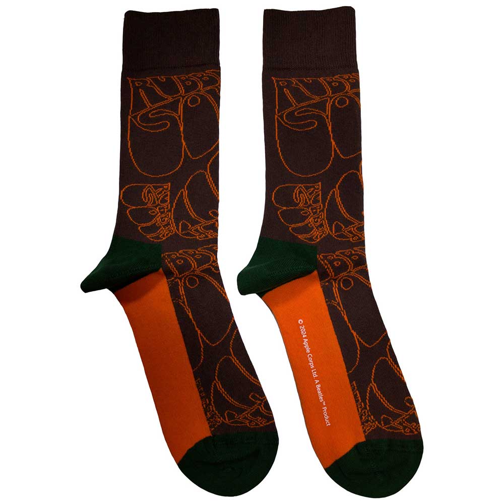 The Beatles Rubber Soul Text Outlines Repeat [Socks] Brown