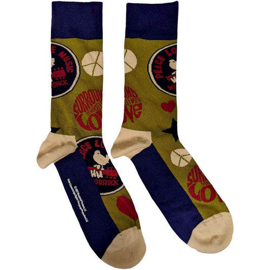 Woodstock Peace - Love - Music [Socks] - Rock Band Apparel